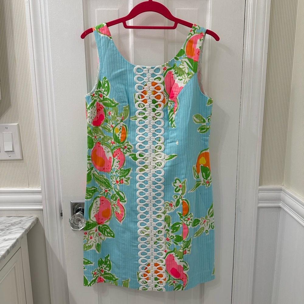 Lilly Pulitzer shift dress with lace detail, size 4